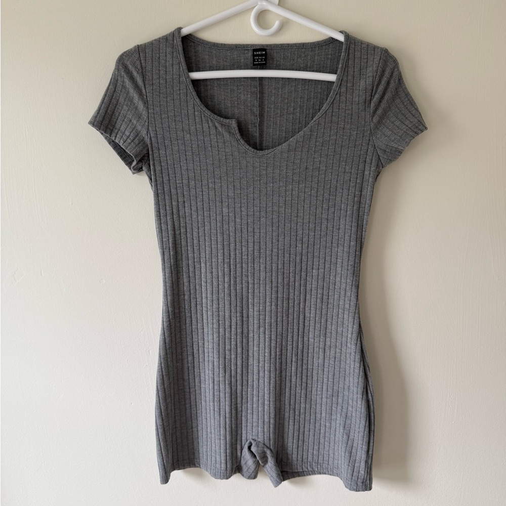 SHEIN Gray Ribbed Romper